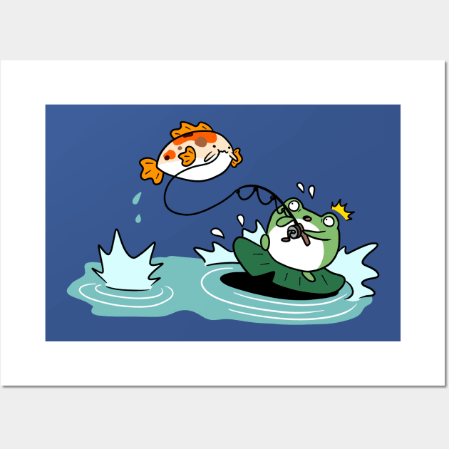 Fisherman Frog Catches a Koi Fish Wall Art by saradaboru